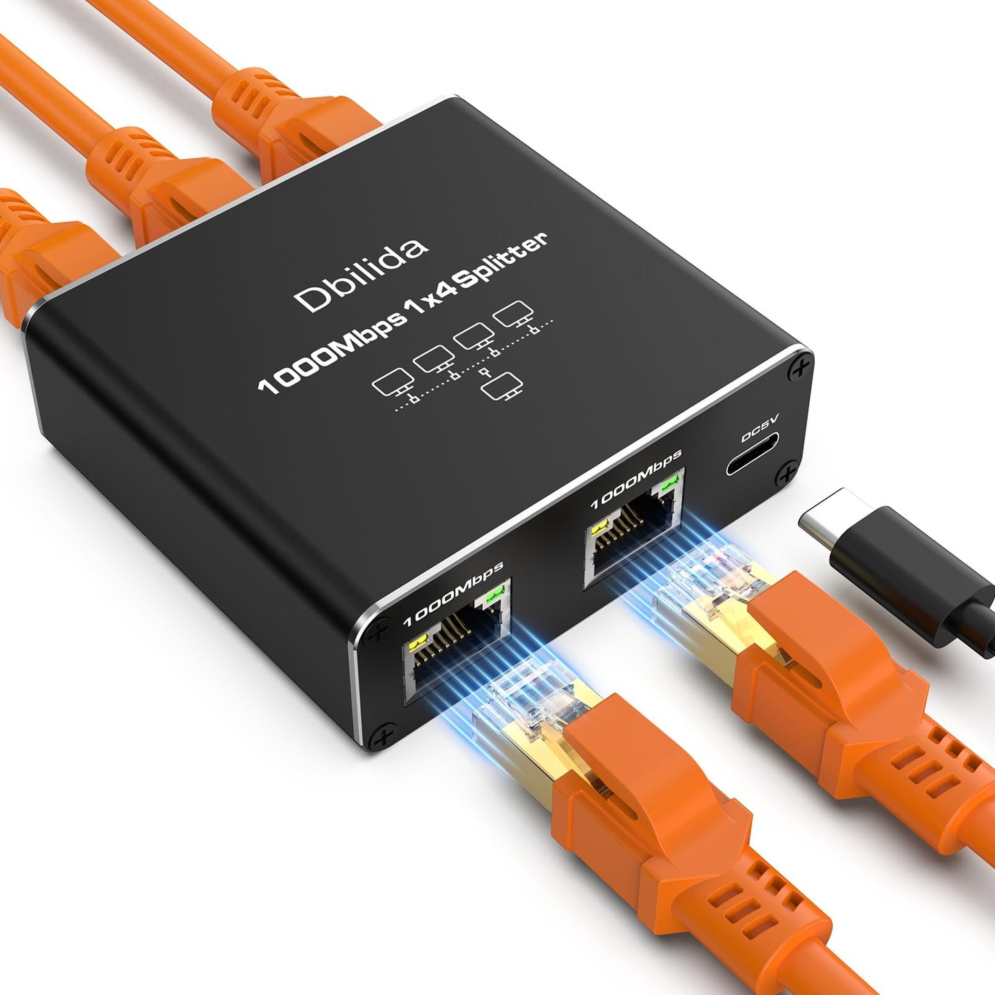 Dbilida Ethernet Splitter 1 to 4 Network Splitter with 1000Mbps LAN Splitter RJ45 Splitter for Cat 5/6 / 7/8 Cable Computers Hubs Routers Set-top Boxes (4 Devices Networked Simultaneously)