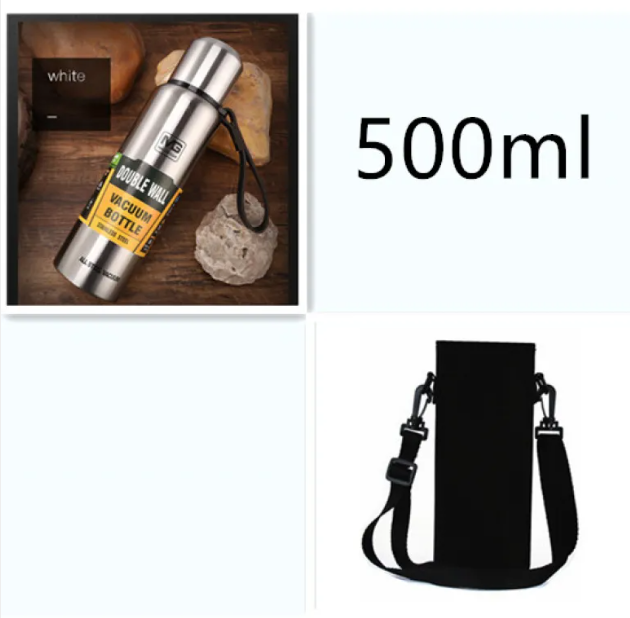 Stainless Steel Insulated Water Bottle with Portable Travel Lid, 500ml–1500ml (Outdoor Thermos Flask)
