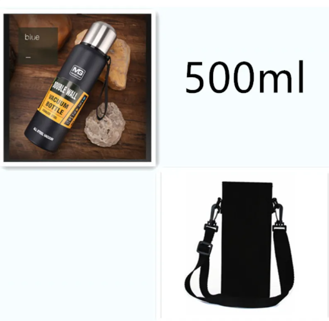 Stainless Steel Insulated Water Bottle with Portable Travel Lid, 500ml–1500ml (Outdoor Thermos Flask)