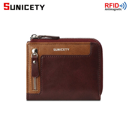 Men's Fashion Leather RFID Wallet with Zipper and ID Holder