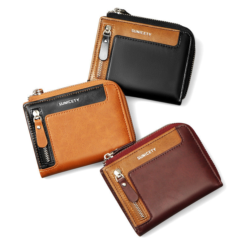 Men's Fashion Leather RFID Wallet with Zipper and ID Holder