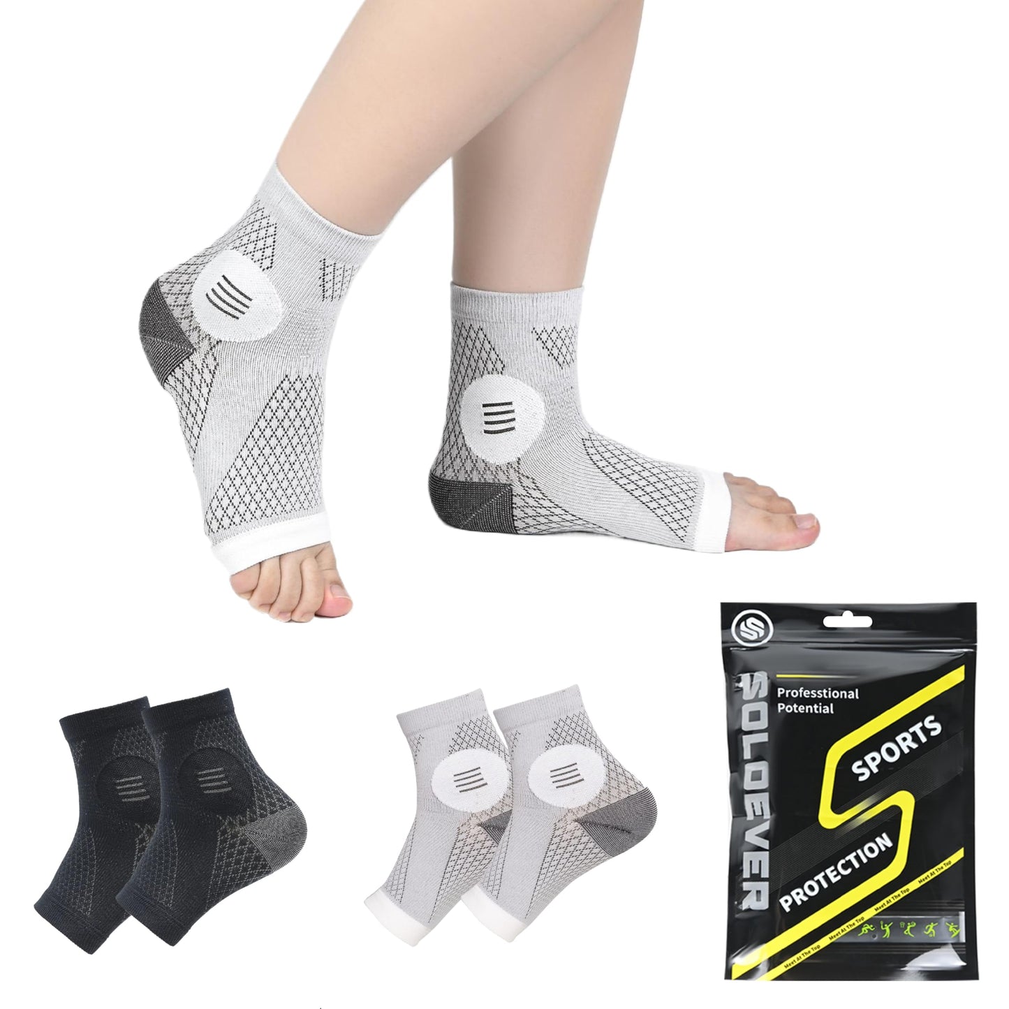 2Pairs Neuropathy Socks for Women & Men Compression Socks 20-30 mmHg Ankle Sleeves for Foot Pain Relief Soothe Socks for Arch Support Plantar Fasciitis Achilles Tendonitis (Black+Grey X-Large)