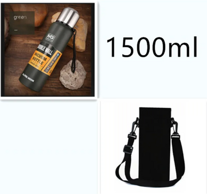 Stainless Steel Insulated Water Bottle with Portable Travel Lid, 500ml–1500ml (Outdoor Thermos Flask)