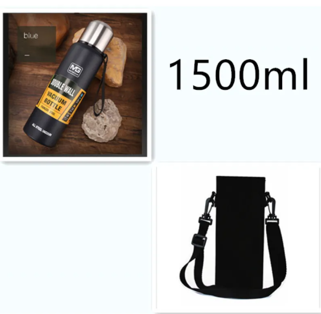 Stainless Steel Insulated Water Bottle with Portable Travel Lid, 500ml–1500ml (Outdoor Thermos Flask)
