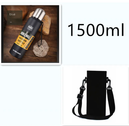 Stainless Steel Insulated Water Bottle with Portable Travel Lid, 500ml–1500ml (Outdoor Thermos Flask)