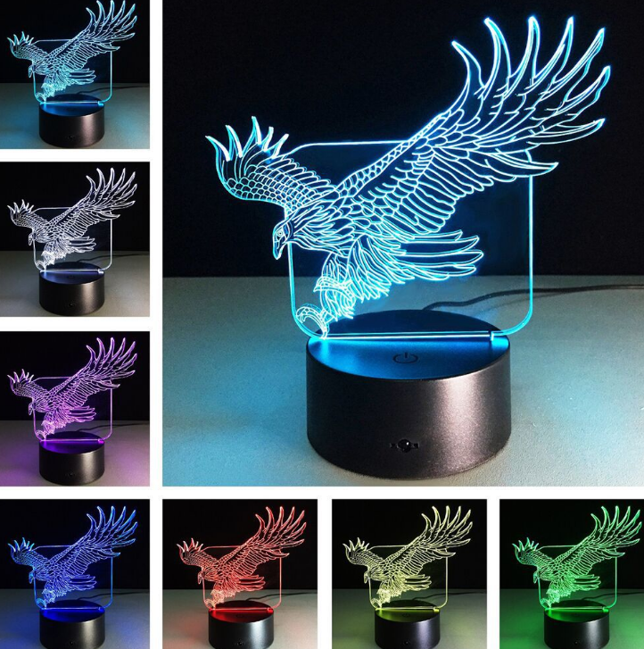 3D Visual LED Night Light - Touch & Remote Control Eagle