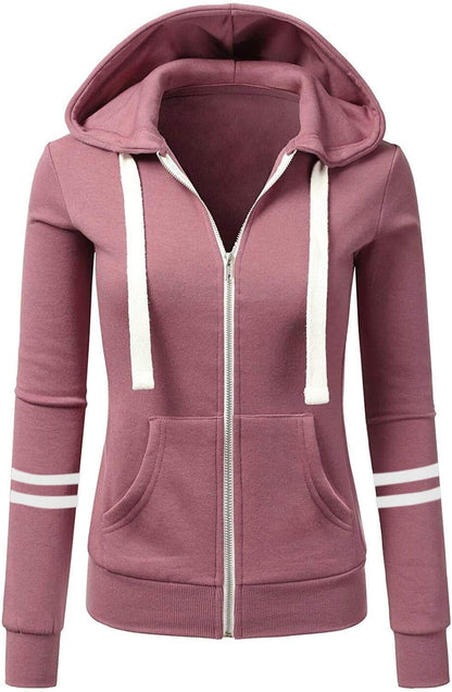 Women's Sports Zipper Hooded Sweater for Fall & Winter
