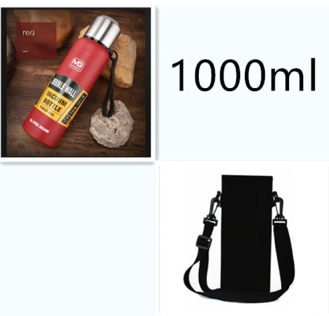 Stainless Steel Insulated Water Bottle with Portable Travel Lid, 500ml–1500ml (Outdoor Thermos Flask)