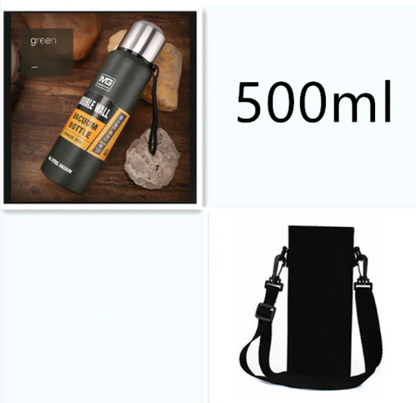 Stainless Steel Insulated Water Bottle with Portable Travel Lid, 500ml–1500ml (Outdoor Thermos Flask)