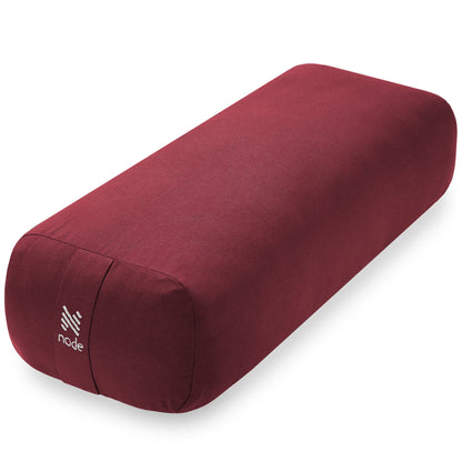 Node Fitness Yoga Meditation Cushion 25" x 12" Rectangular Bolster with Organic Cotton Cover - Burgundy