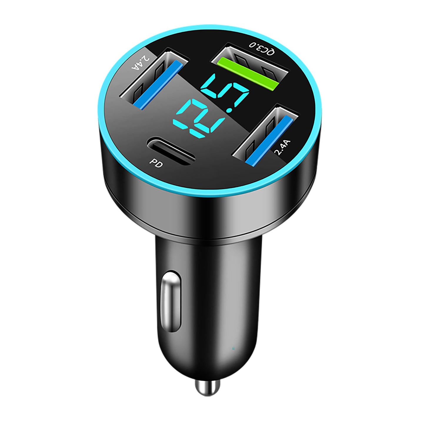 Car Charger USB C Car Adapter 4 Port USB Car Charger with Voltage Display PD 3.0 & QC 3.0
