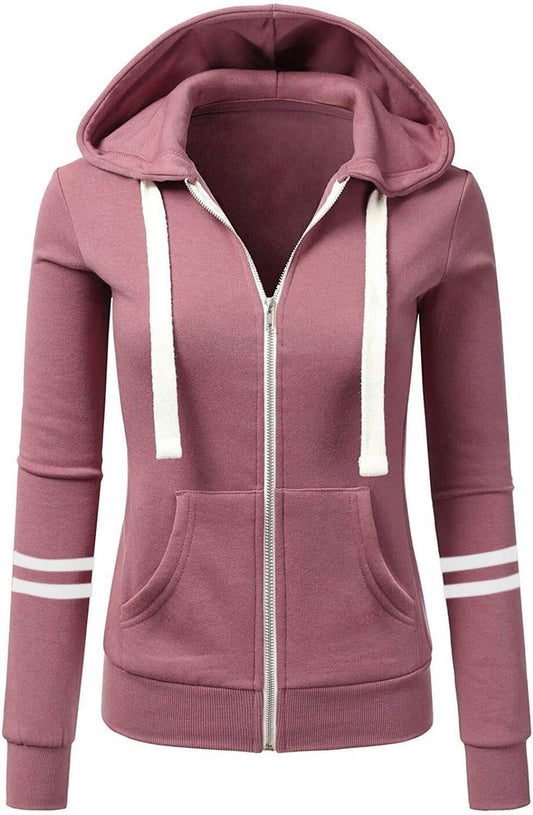 Women's Sports Zipper Hooded Sweater for Fall & Winter