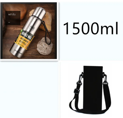 Stainless Steel Insulated Water Bottle with Portable Travel Lid, 500ml–1500ml (Outdoor Thermos Flask)
