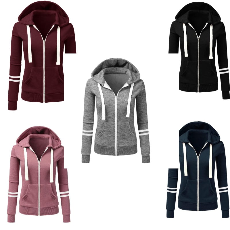 Women's Sports Zipper Hooded Sweater for Fall & Winter
