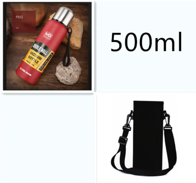 Stainless Steel Insulated Water Bottle with Portable Travel Lid, 500ml–1500ml (Outdoor Thermos Flask)