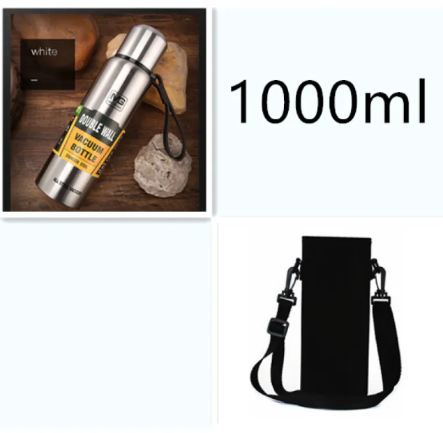 Stainless Steel Insulated Water Bottle with Portable Travel Lid, 500ml–1500ml (Outdoor Thermos Flask)