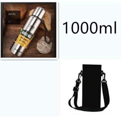 Stainless Steel Insulated Water Bottle with Portable Travel Lid, 500ml–1500ml (Outdoor Thermos Flask)