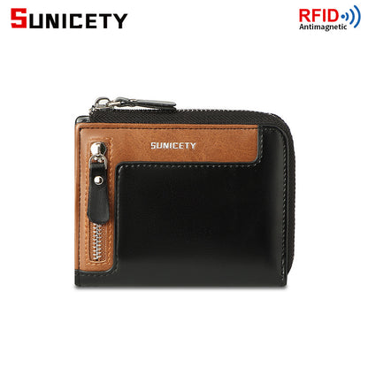 Men's Fashion Leather RFID Wallet with Zipper and ID Holder