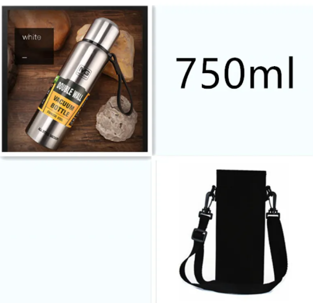 Stainless Steel Insulated Water Bottle with Portable Travel Lid, 500ml–1500ml (Outdoor Thermos Flask)