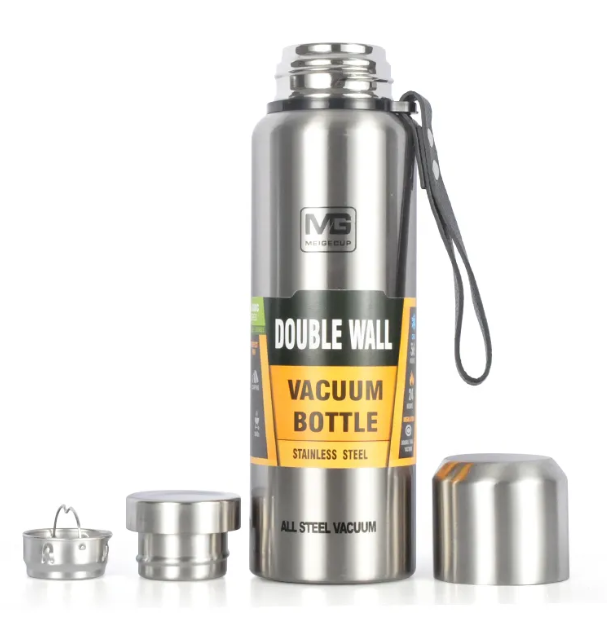 Stainless Steel Insulated Water Bottle with Portable Travel Lid, 500ml–1500ml (Outdoor Thermos Flask)